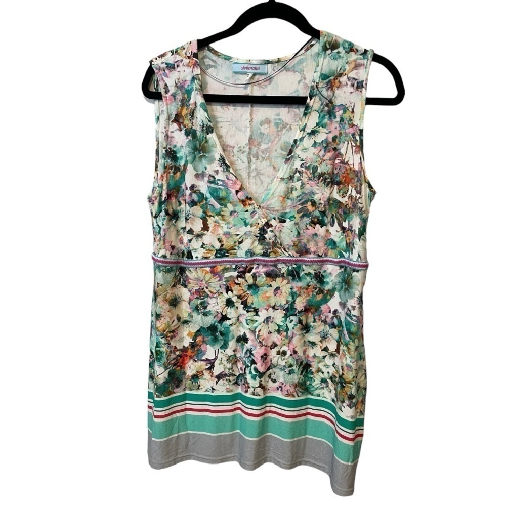 Vintage Steilmann white watercolor floral tunic top Sz 12 German designer - Picture 2 of 11